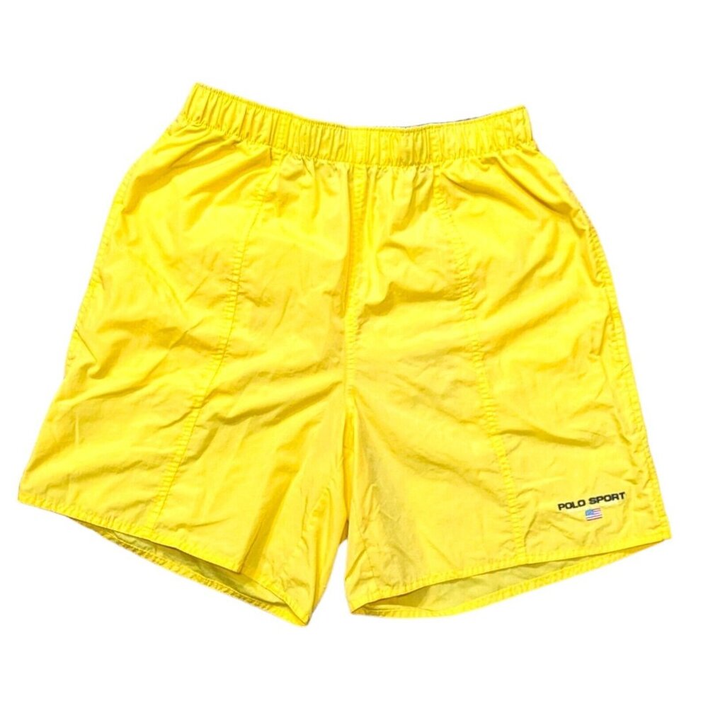 Vintage Polo Sport Shorts Mens L Yellow Ralph Lauren Swim Board Mesh Lined Y2k